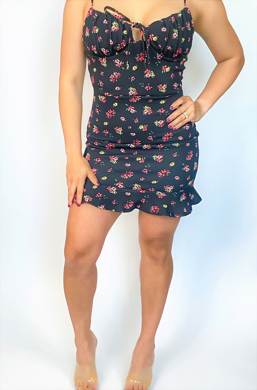 Floral Sweetheart Ruffle Hem Dress