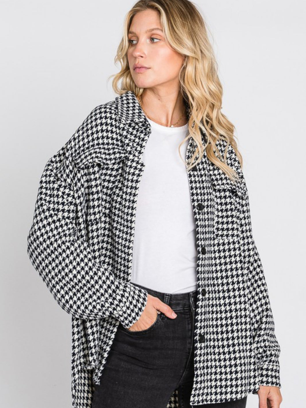 Ariel Houndstooth Shacket - Black